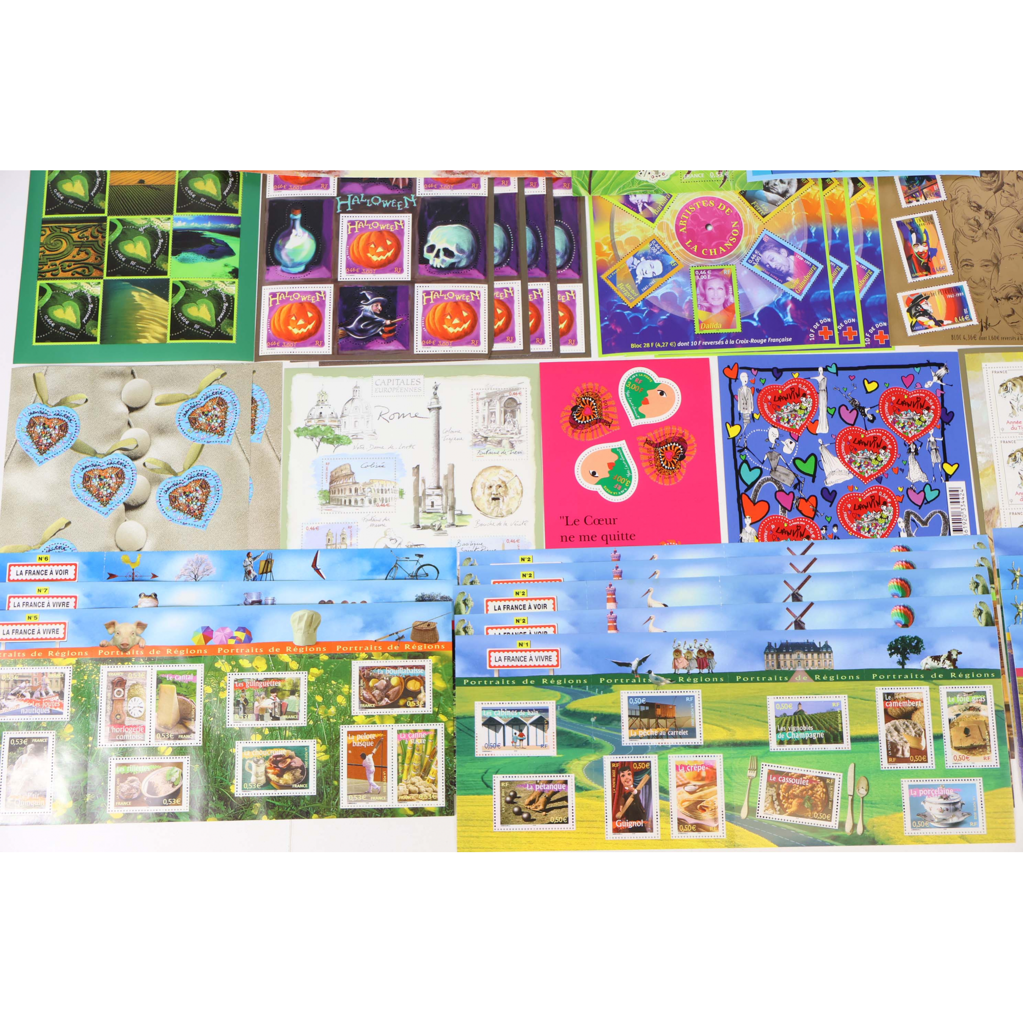 LOT BLOCS-FEUILLETS TIMBRES EUROS AVEC DÉFAUTS POUR AFFRANCHIR FACIALE 203€
