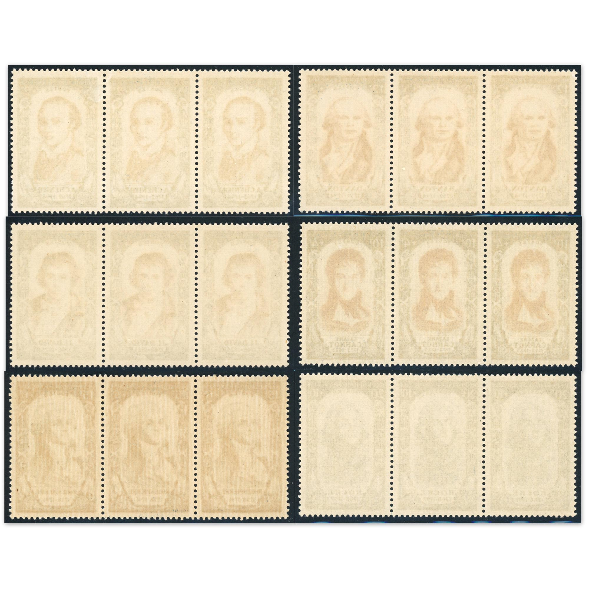 FRANCE N°867/872 NEUFS** EN BANDE DE 3 TIMBRES NEUFS** CÉLÉBRITÉS COTE 300€