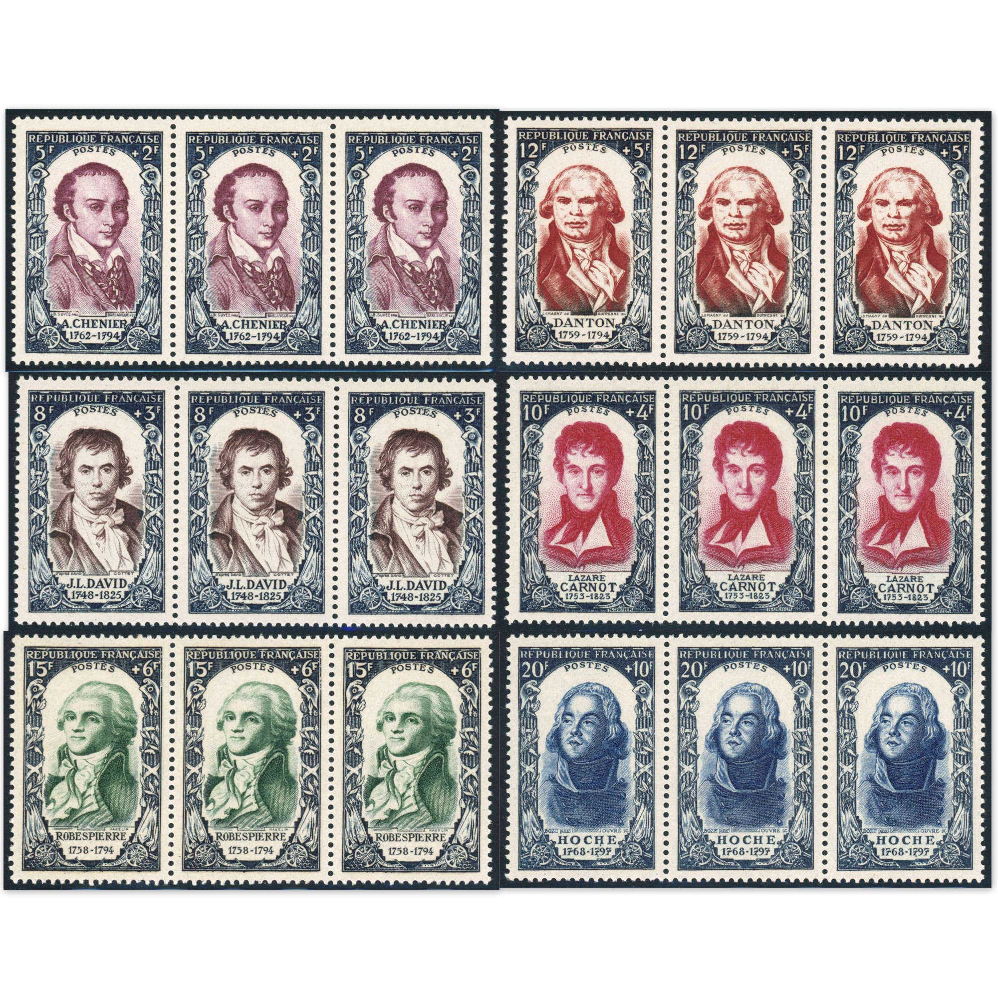 FRANCE N°867/872 NEUFS** EN BANDE DE 3 TIMBRES NEUFS** CÉLÉBRITÉS COTE 300€