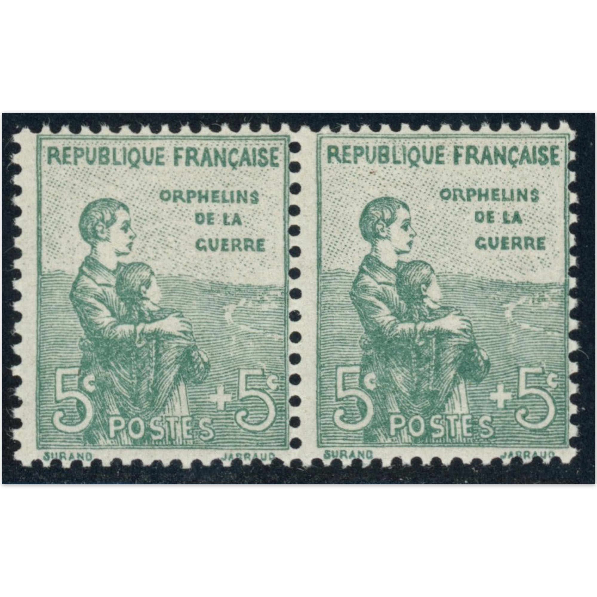 FRANCE PAIRE N°149 TIMBRES NEUFS** 1ÈRE ORPHELIN DE GUERRE COTE 180€ ANNÉE 1918
