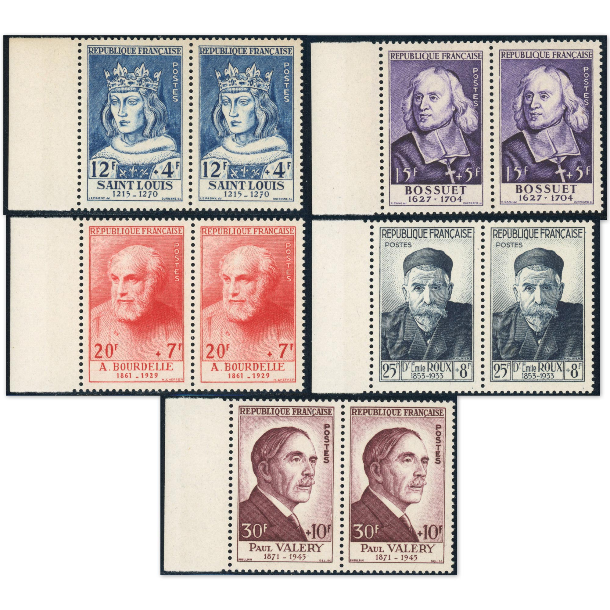 FRANCE PAIRES DE TIMBRES NEUFS** N°989 À 994 CÉLÉBRITÉS FRANÇAISES COTE 360€