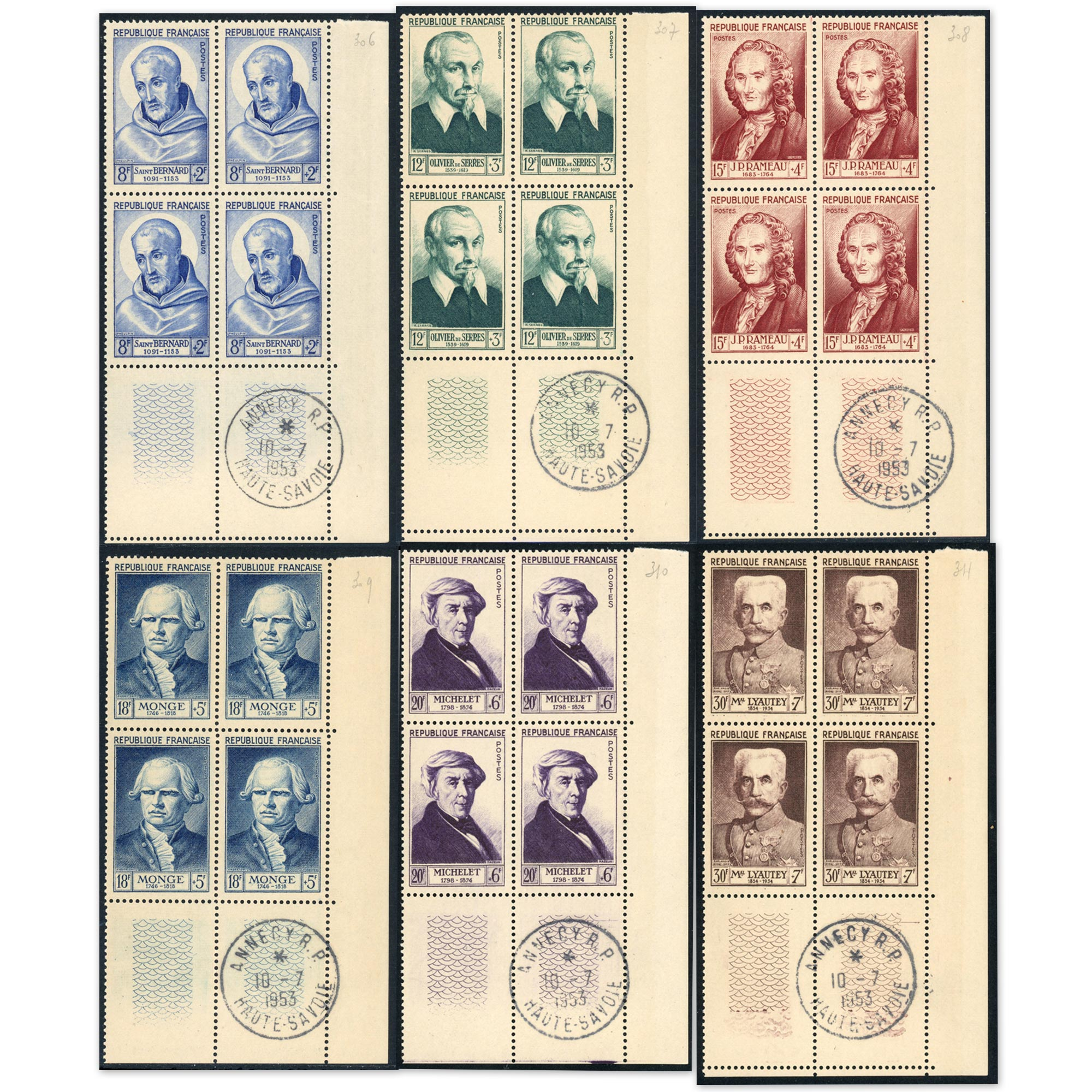 FRANCE BLOCS DE 4 TIMBRES NEUFS** N°945 À 950, OBL 1ER JOUR SUR LE BDF, COTE 280€