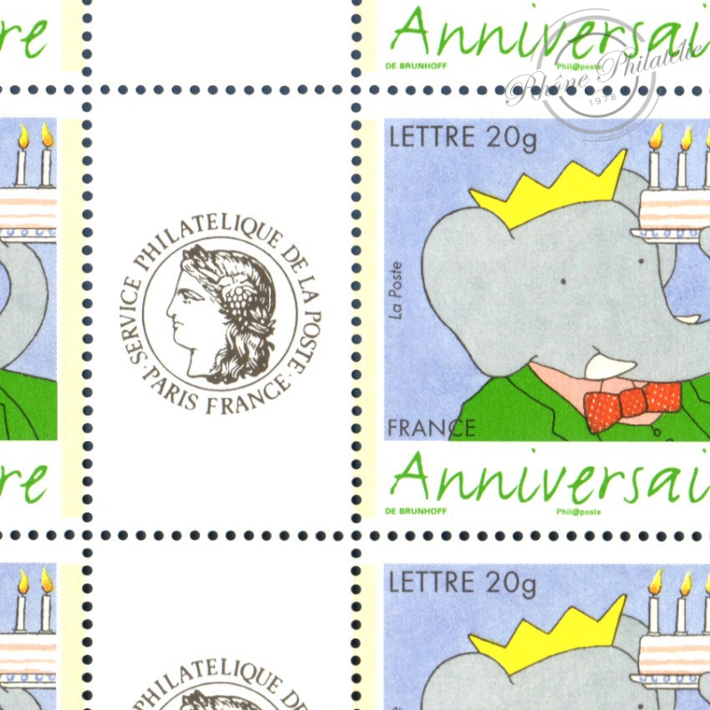 FEUILLE PERSONNALISÉE TIMBRES ANNIVERSAIRE BABAR F3927A AVEC VIGNETTE CÉRÈS