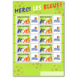 FEUILLE TIMBRES "MERCI LES BLEUS" (F3936A) AVEC VIGNETTE TIMBRES PERSONNALISES