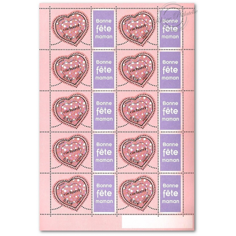 FEUILLE TIMBRES SAINT-VALENTIN "COEURS DE CACHAREL" F3747Ab GOMME BRILLANTE