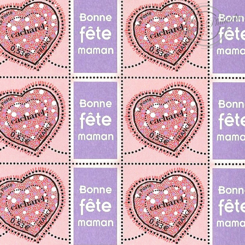 FEUILLE TIMBRES SAINT-VALENTIN "COEURS DE CACHAREL" F3747Ab GOMME BRILLANTE