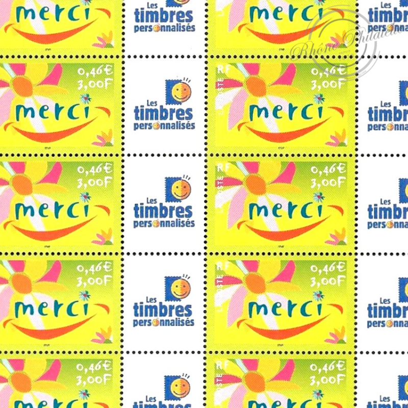 FEUILLE FRANCE F3433A TIMBRES "MERCI" AVEC VIGNETTE TIMBRES PERSOS