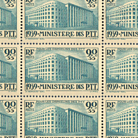 FRANCE N° 424 ORPHELINS DES P.T.T, FEUILLE DE 25 TIMBRES NEUFS**, 1939