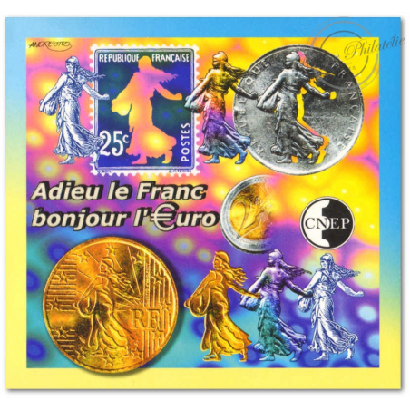 BLOC CNEP N°_35a NON DENTELE "Adieu le Franc, Bonjour l' €uro" 2002 LUXE