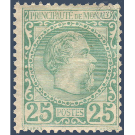 MONACO N°6 PRINCE CHARLES III 25c VERT, TIMBRE NEUF* 1885
