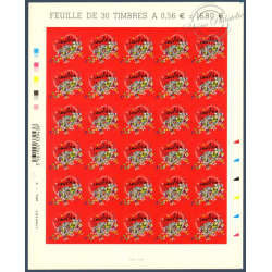 FEUILLE "COEURS 2010 LANVIN", TIMBRES ST VALENTIN AUTOADHESIFS N°386