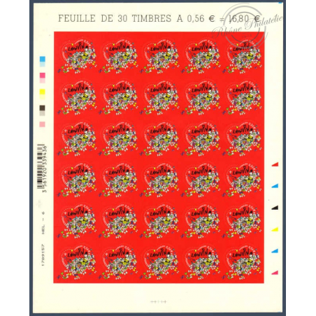 FEUILLE "COEURS 2010 LANVIN", TIMBRES ST VALENTIN AUTOADHESIFS N°386