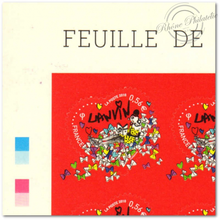 FEUILLE "COEURS 2010 LANVIN", TIMBRES ST VALENTIN AUTOADHESIFS N°386