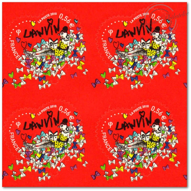 FEUILLE "COEURS 2010 LANVIN", TIMBRES ST VALENTIN AUTOADHESIFS N°386