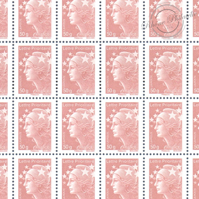FEUILLE TIMBRES POSTE N°4569 MARIANNE DE BEAUJARD (2011) LILAS BRUN LETTRE 50G