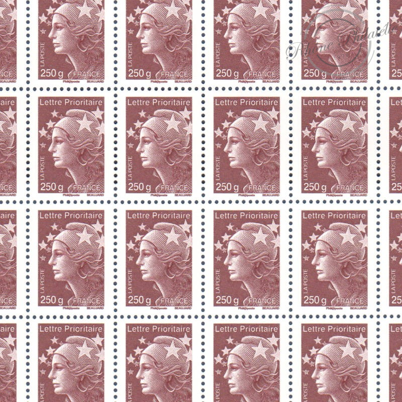 FEUILLES TIMBRES POSTE N°4571 MARIANNE DE BEAUJARD (2011) BRUN PRUNE LETTRE 250G