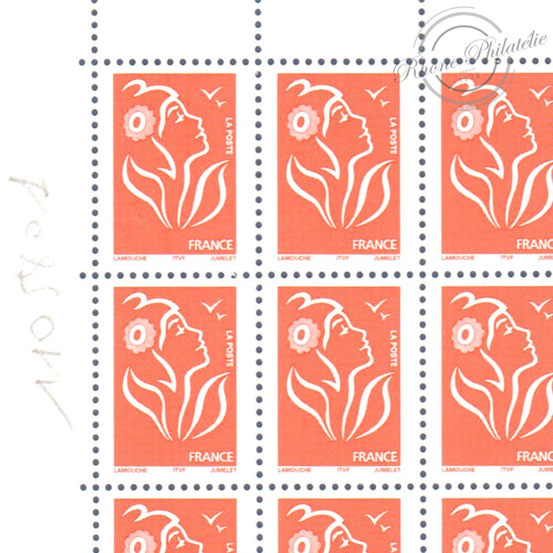 FEUILLE TIMBRES POSTE N°3734 MARIANNE ROUGE DE LAMOUCHE (2005)