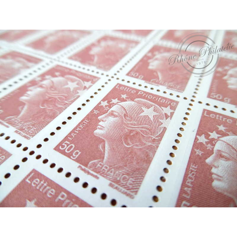 FEUILLE TIMBRES POSTE N°4569 MARIANNE DE BEAUJARD (2011) LILAS BRUN LETTRE 50G