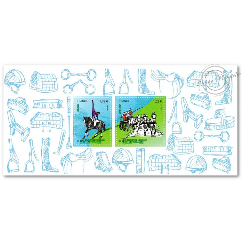 BLOC SOUVENIR N°97 JEUX EQUESTRES MONDIAUX 2014 TIMBRES NEUFS** COTE 32 EUROS