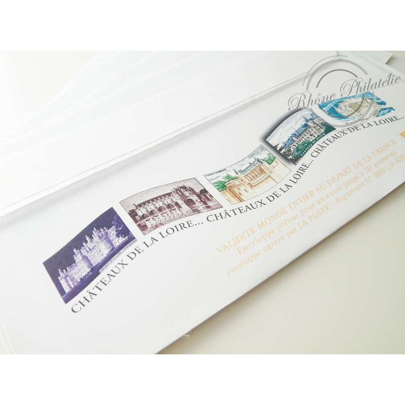 LOT DE 5 ENVELOPPES PRET-A-POSTER CARTES ASSORTIES SUR CHATEAUX DE LA LOIRE