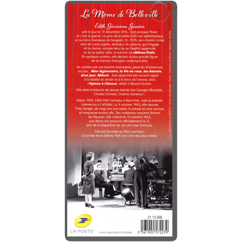 COLLECTOR EDITH PIAF (2013) TIMBRES LETTRES 20G AUTOADHESIFS