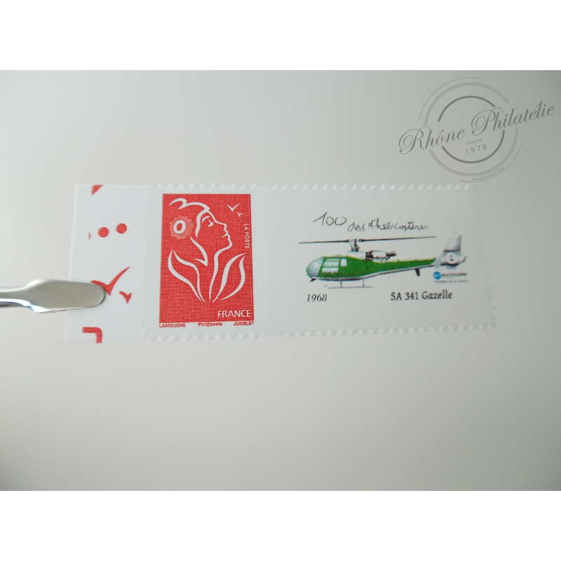 TIMBRE PERSONNALISE N°3802Ab MARIANNE LAMOUCHE PHIL@POSTE, EUROCOPTER SA341 GAZELLE