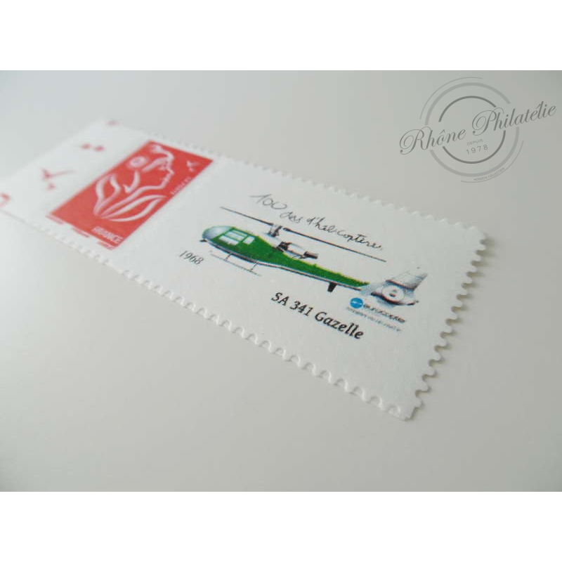 TIMBRE PERSONNALISE N°3802Ab MARIANNE LAMOUCHE PHIL@POSTE, EUROCOPTER SA341 GAZELLE