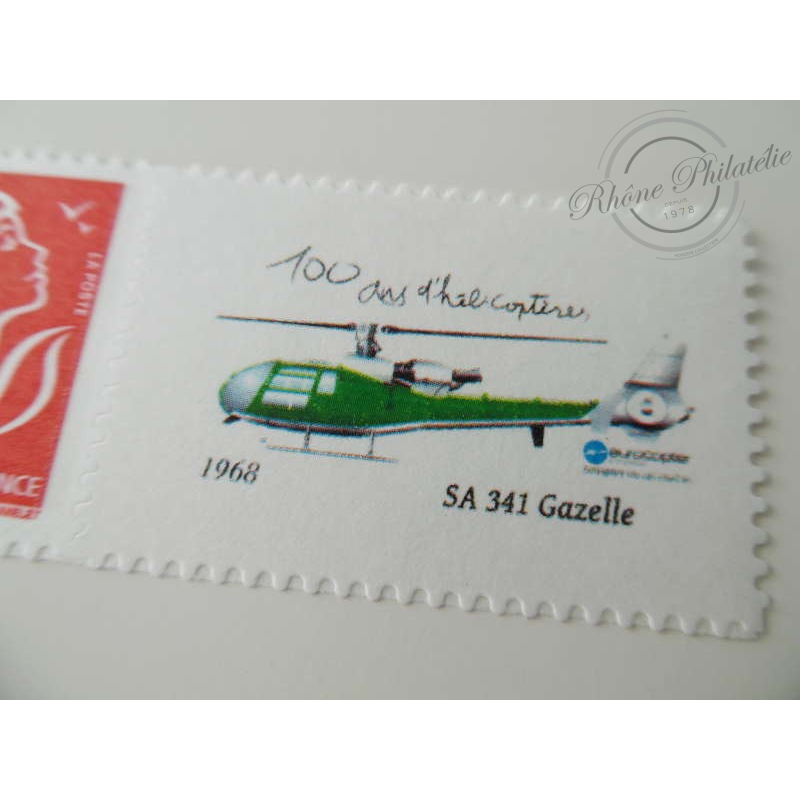 TIMBRE PERSONNALISE N°3802Ab MARIANNE LAMOUCHE PHIL@POSTE, EUROCOPTER SA341 GAZELLE