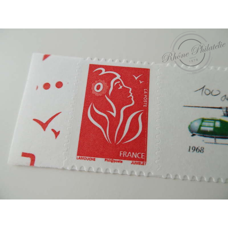TIMBRE PERSONNALISE N°3802Ab MARIANNE LAMOUCHE PHIL@POSTE, EUROCOPTER SA341 GAZELLE