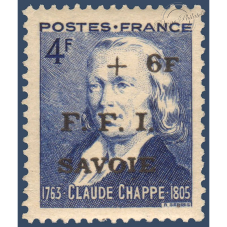LIBÉRATION SAVOIE N°13 CLAUDE CHAPPE TIMBRE SURCHARGE, NEUF** 1944