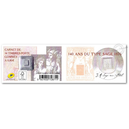 CARNET FRANCE 1523 COMPOSITION VARIABLE "140 ANS DU TYPE SAGE 1876" (2016)