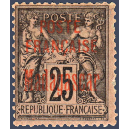 MADAGASCAR N°17 TIMBRE DE FRANCE TYPE SAGE DE 1876-92 SURCHARGÉ, NEUF* 1895