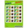 FEUILLE TIMBRES "MERCI LES BLEUS" (3936A) AUTOADHESIFS AVEC VIGNETTE PHOTO BOUQUET DE ROSES