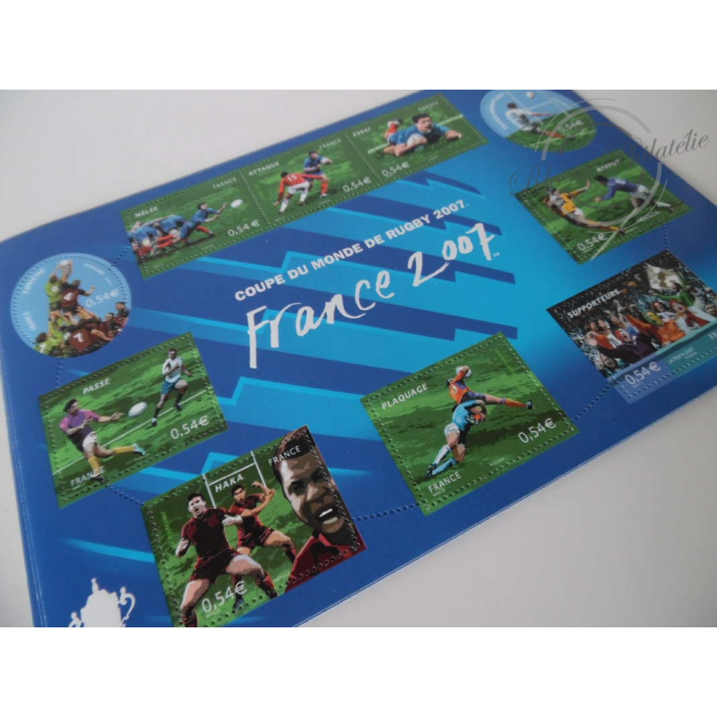LOT DE 18 BLOCS TIMBRES-POSTE EN EUROS, BLOCS COUPE DU MONDE DE RUGBY 2007