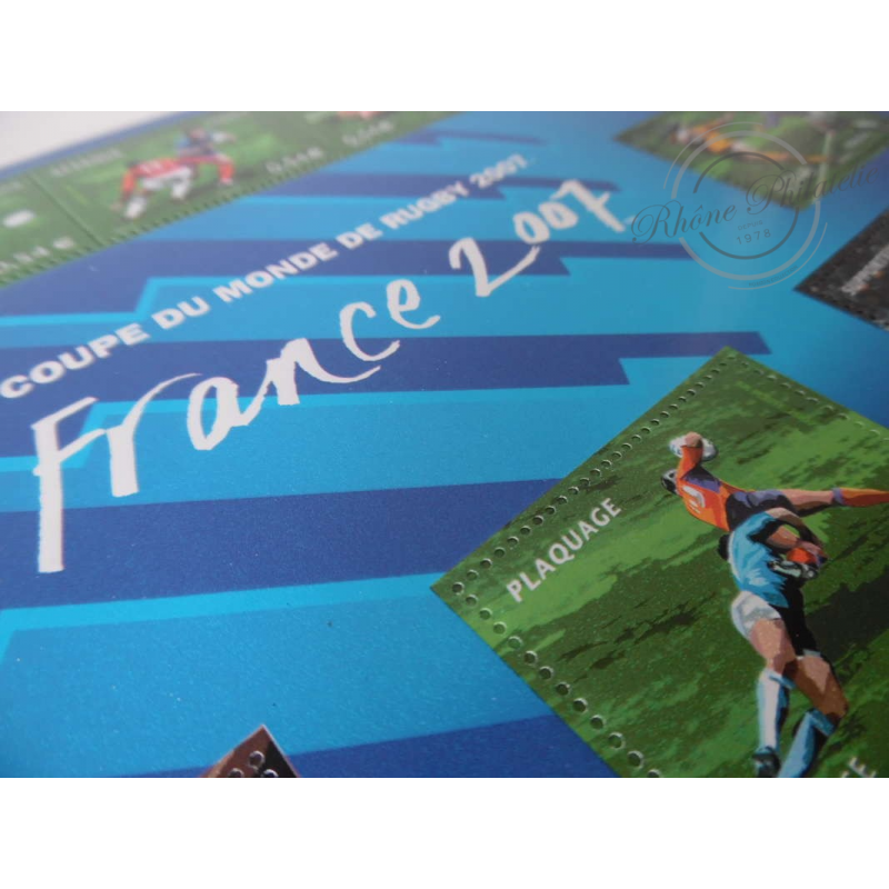 LOT DE 18 BLOCS TIMBRES-POSTE EN EUROS, BLOCS COUPE DU MONDE DE RUGBY 2007