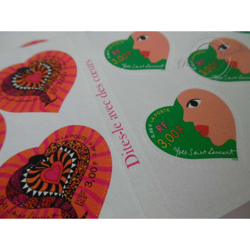 LOT TIMBRES-POSTE 0.46 EUROS, CARNETS DITES LE AVEC DES COEURS