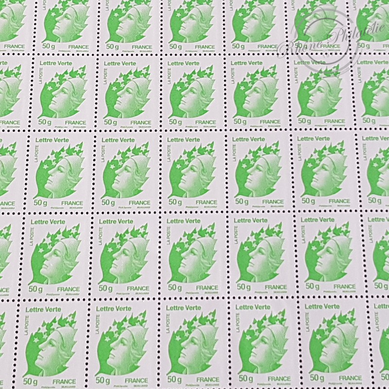 FEUILLE DE 100 TIMBRES No4594 MARIANNE DE BEAUJARD (2011) LETTRE VERTE 50G