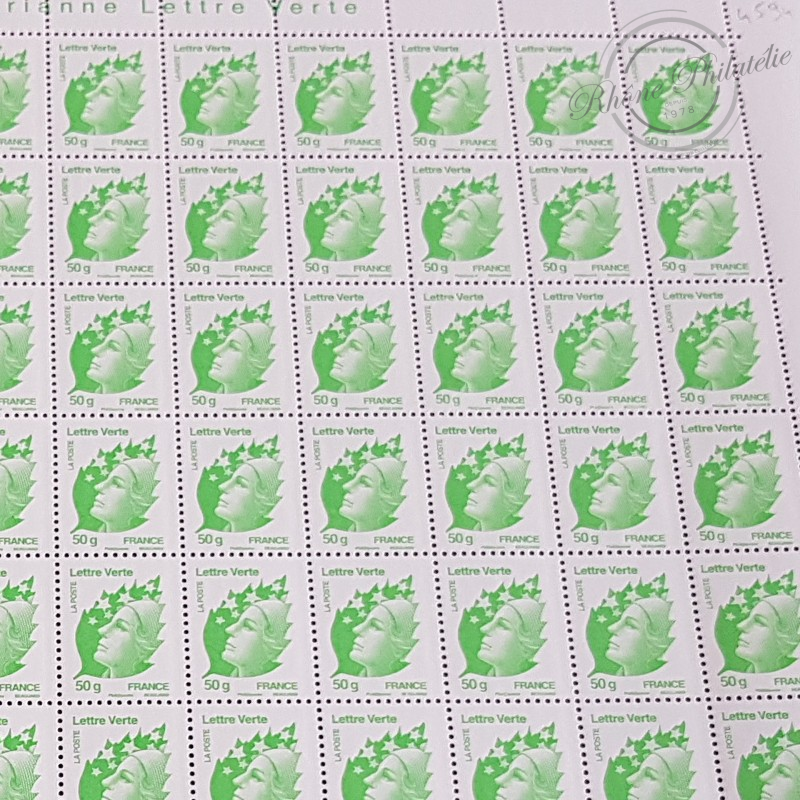 FEUILLE DE 100 TIMBRES No4594 MARIANNE DE BEAUJARD (2011) LETTRE VERTE 50G