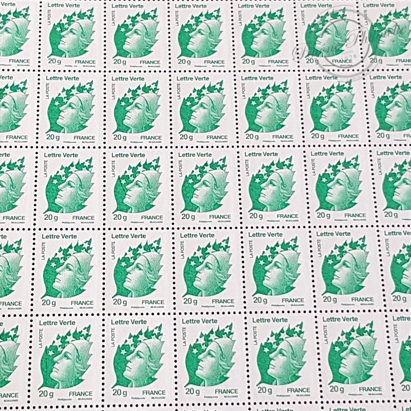 FEUILLE DE 100 TIMBRES No4597 MARIANNE DE BEAUJARD (2011) LETTRE VERTE 20G