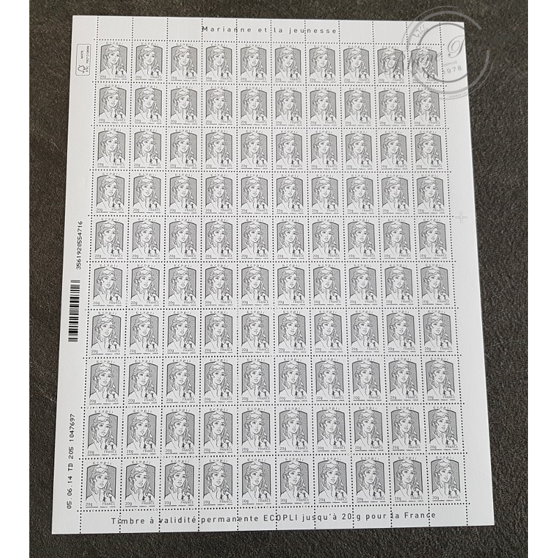 FEUILLE COMPLETE No4766 MARIANNE DE CIAPPA (2013) ECOPLI GRIS 20G