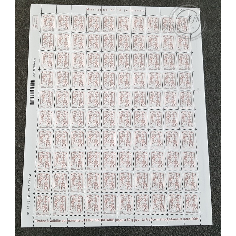 FEUILLE COMPLETE No4771 MARIANNE DE CIAPPA (2013) LILAS BRUN LETTRE 50G