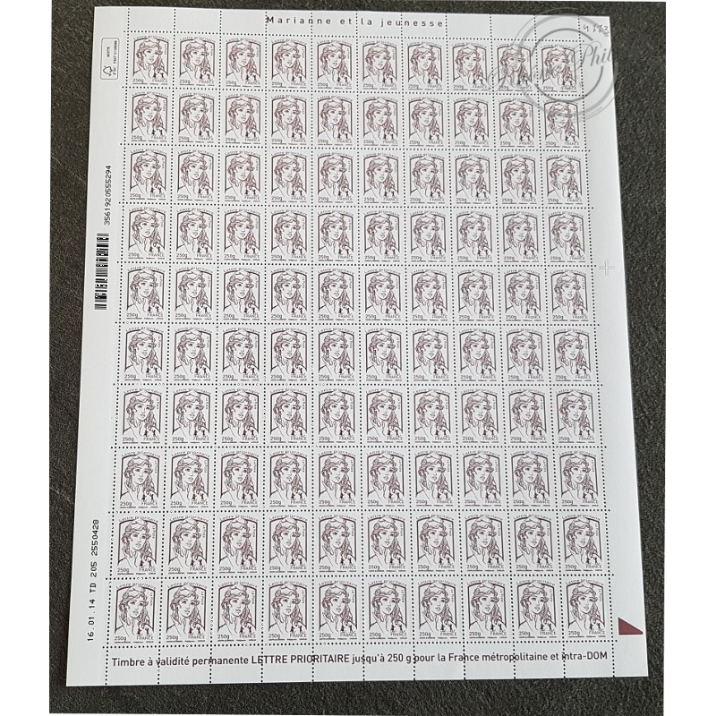 FEUILLE No4773 MARIANNE DE CIAPPA (2013) BRUN-PRUNE LETTRE 250G