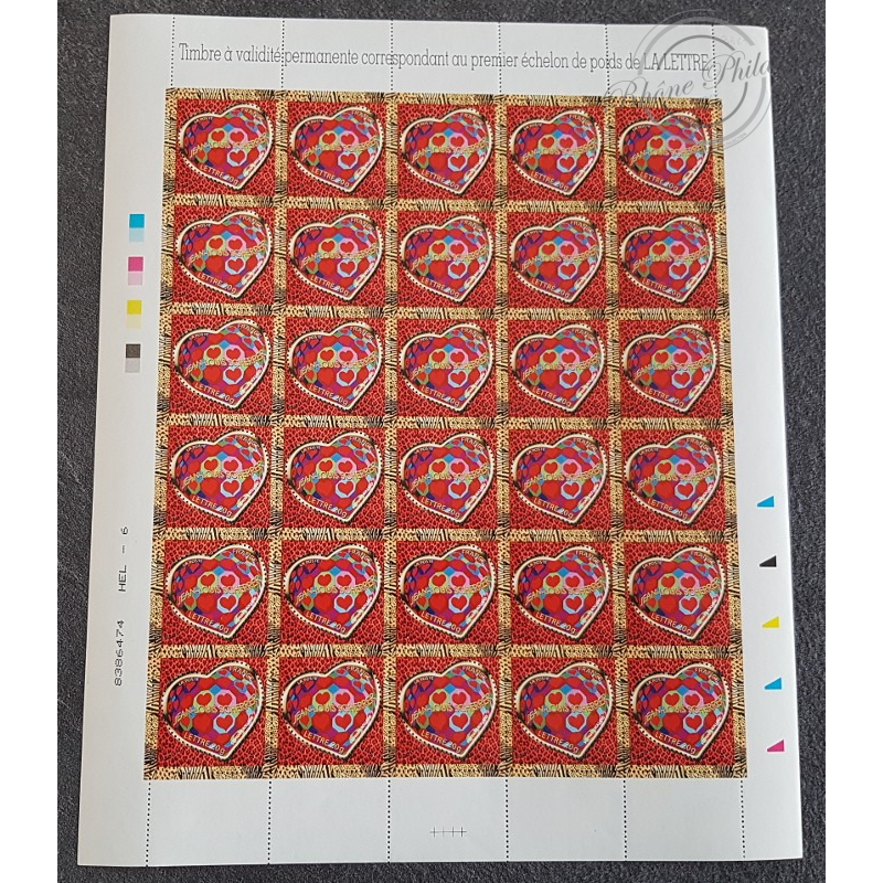 FEUILLE TIMBRES POSTE No3861 SAINT VALENTIN COEURS 2006 DE SCHERRER