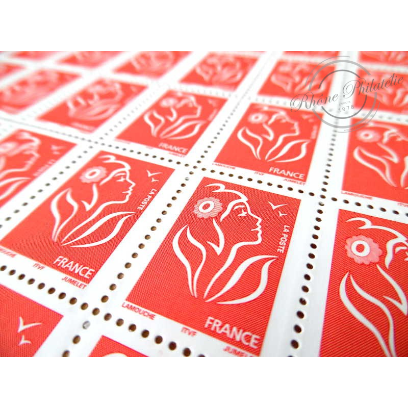 FEUILLET DE 100 TIMBRES POSTE No3734 MARIANNE ROUGE DE LAMOUCHE (2005)