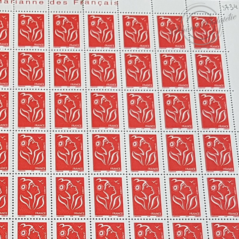 FEUILLET DE 100 TIMBRES POSTE No3734 MARIANNE ROUGE DE LAMOUCHE (2005)