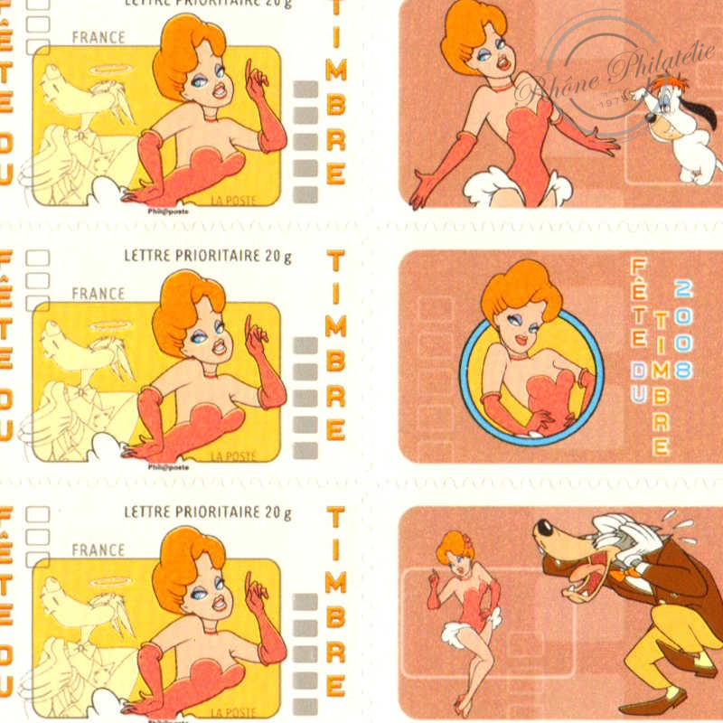FEUILLE F161A PERSONNAGES TEX AVERY, AUTOADHESIFS (FETE DU TIMBRE 2008)