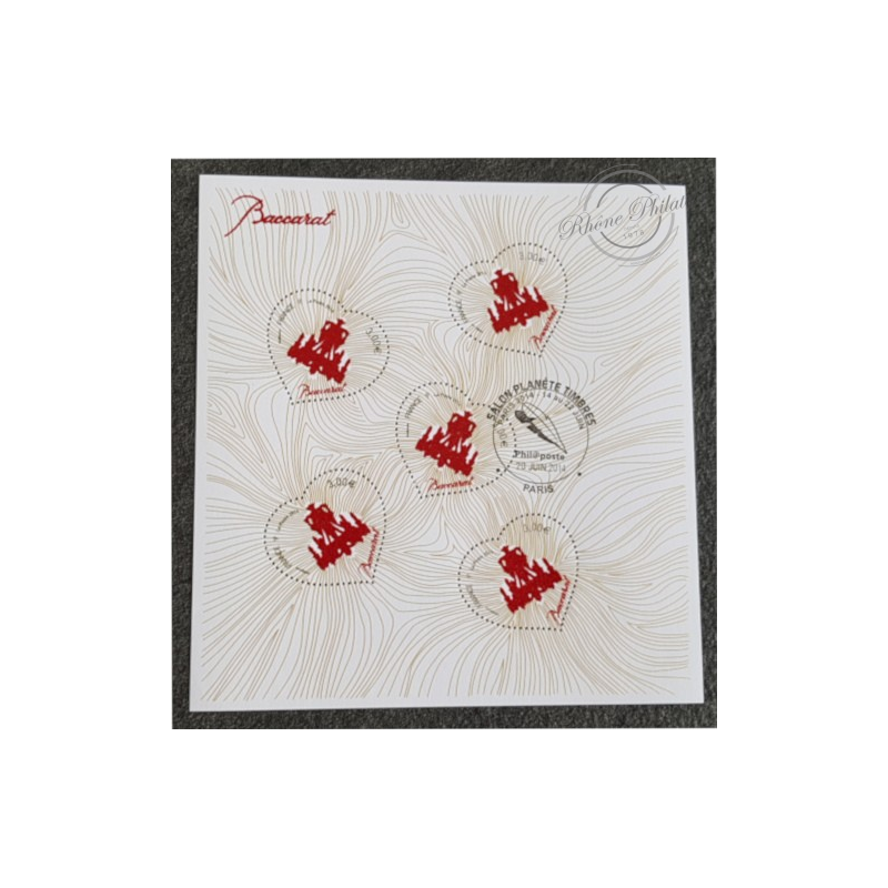 FEUILLET F4883 "SAINT VALENTIN, COEURS DE BACCARAT" (2014) AVEC TAMPON 1ER JOUR