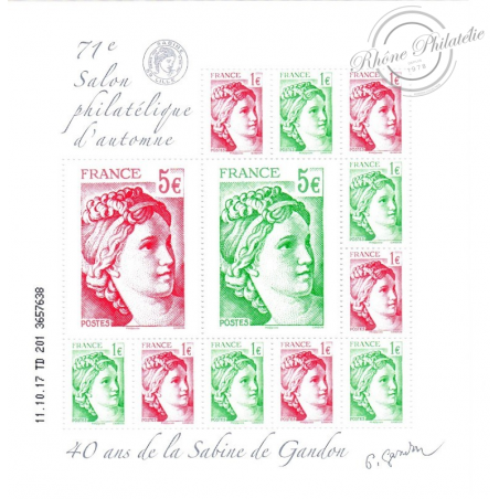 BLOC FEUILLET FRANCE N°F5179 40 ANS DE LA SABINE DE GANDON ANNEE 2017 LUXE