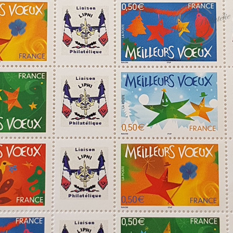 FEUILLE F3722A TIMBRES "MEILLEURS VOEUX" AVEC VIGNETTE LIAISON LIPHI PHILATELIQUE