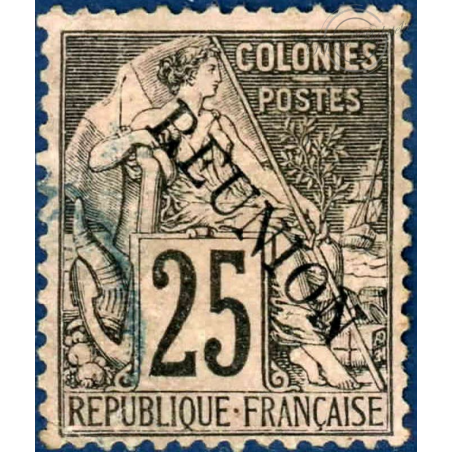 REUNION N°24 TIMBRE DES COLONIES FRANCAISES SURCHARGÉ, OBLITÉRÉ 1891